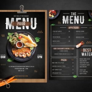 "Elegant Dark-Themed Restaurant Menu"