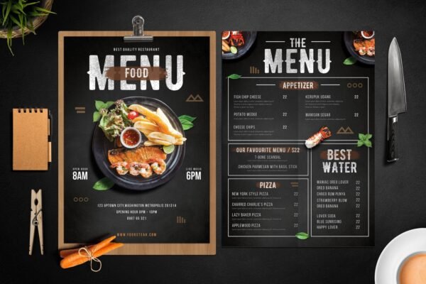 "Elegant Dark-Themed Restaurant Menu"